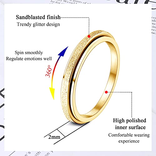 Diamday Fidget Ring for Anxiety Relief - 4mm Titanium Steel Spinner Ring with Glitter Sandblast Finish