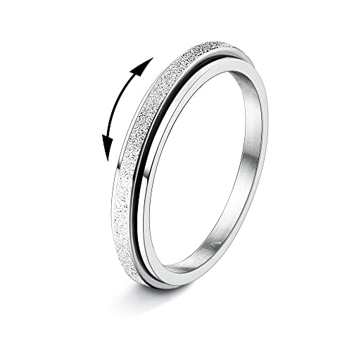 Diamday Titanium Steel Fidget Ring for Anxiety - 2mm/4mm Spinner Ring for Women Men - Sandblast Finish