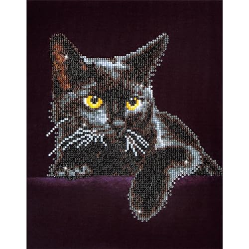 DIAMOND DOTZ Midnight Cat Diamond Art Kit – Partial Drill Round Dotz, 14x11 Inch Canvas for Adults
