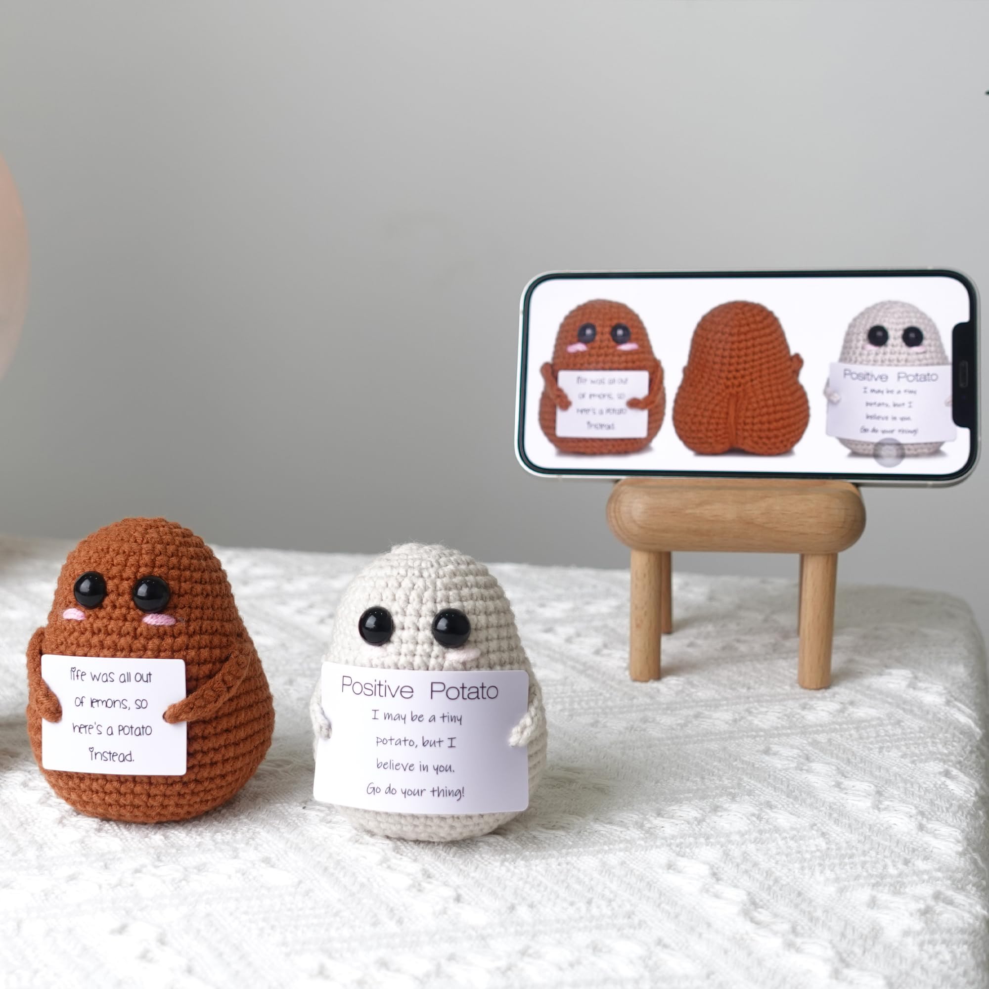 DICHA Positive Potato - Handmade Crochet Emotional Support Plush for Gifts and Decor, Beige