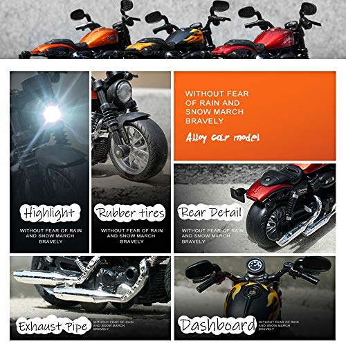 Die-Cast Pull Back Motorcycle Toy with Lights and Sounds - Black, for Kids Ages 3-8