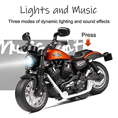Die-Cast Pull Back Motorcycle Toy with Lights and Sounds - Black, for Kids Ages 3-8