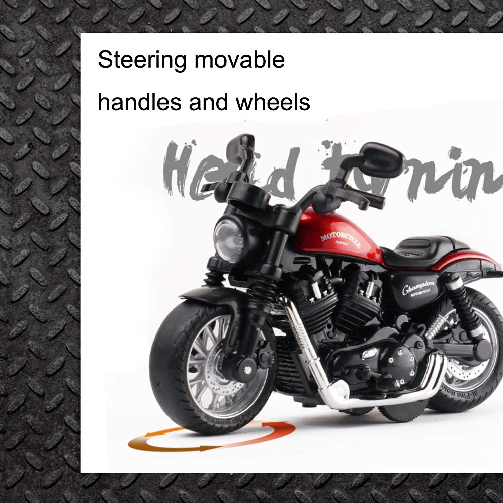 Die-Cast Pull Back Motorcycle Toy with Lights and Sounds - Black, for Kids Ages 3-8