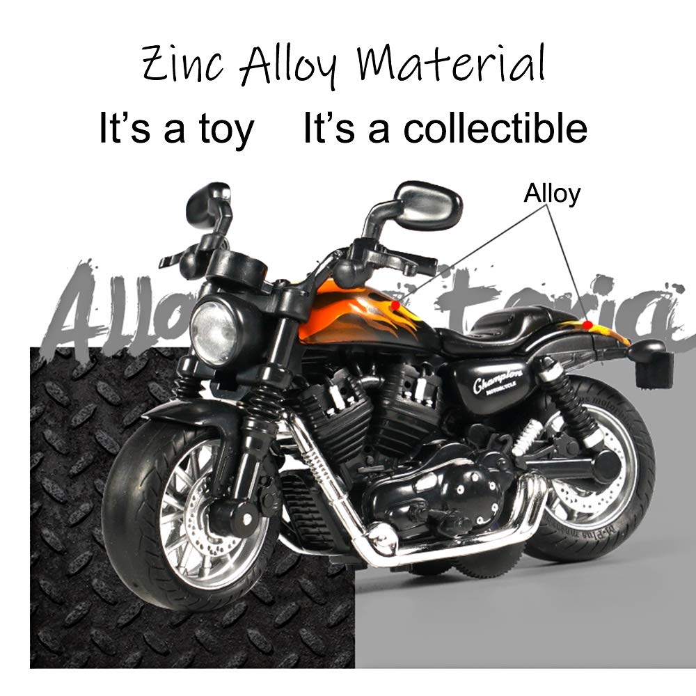 Die-Cast Pull Back Motorcycle Toy with Lights and Sounds - Black, for Kids Ages 3-8