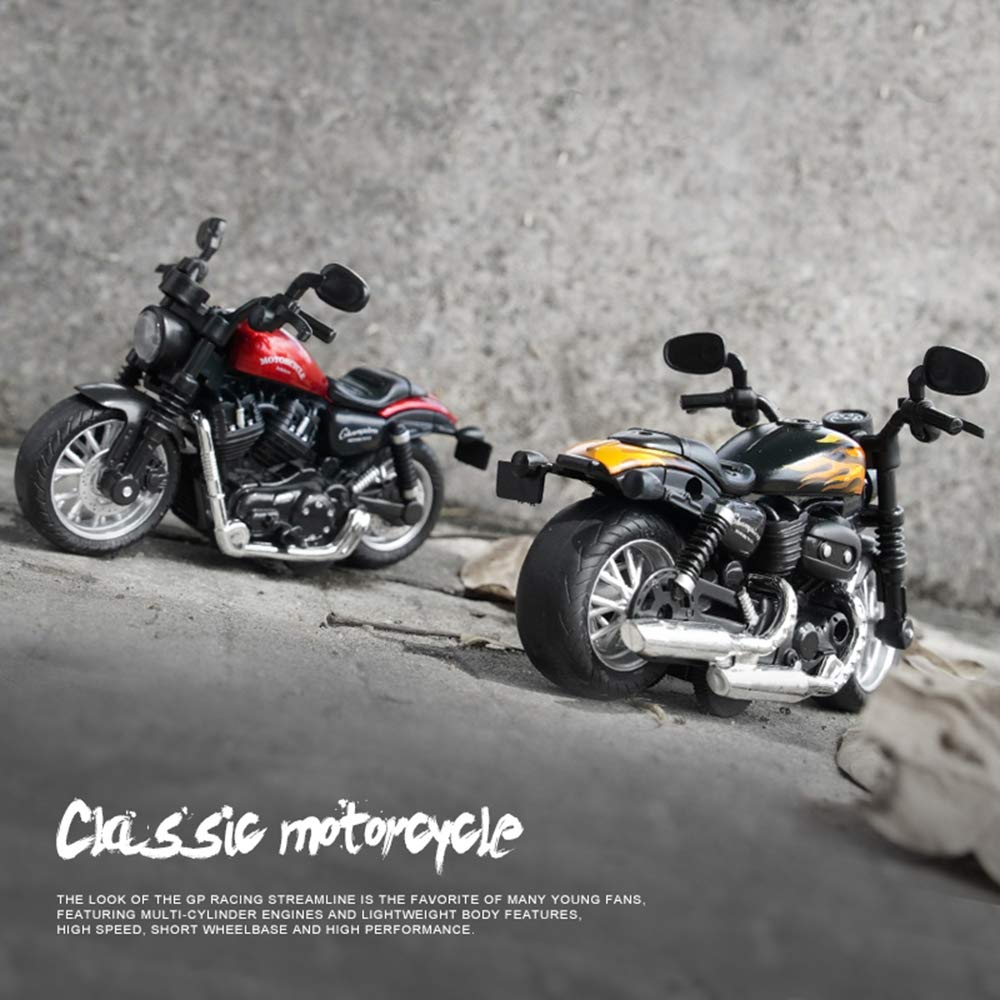 Die-Cast Pull Back Motorcycle Toy with Lights and Sounds - Black, for Kids Ages 3-8