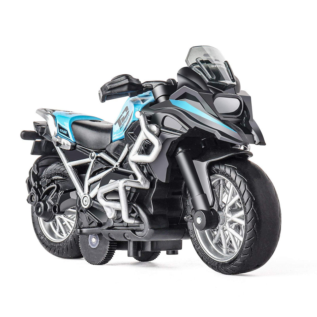 Diecast Motorcycle Toy - Pull Back with Sound and Light, for Boys 3-9 (Blue)