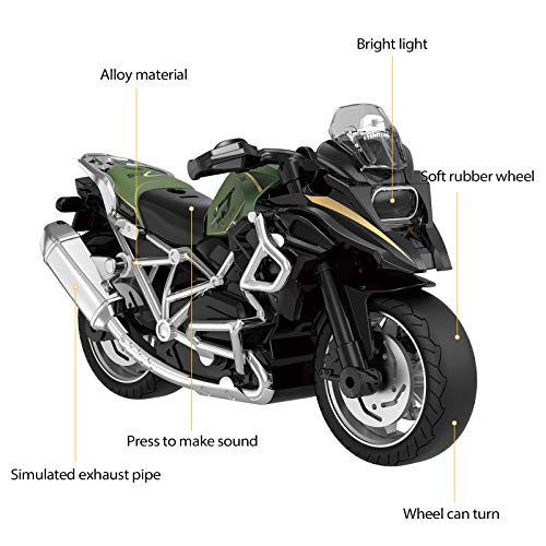 Diecast Motorcycle Toy - Pull Back with Sound and Light, for Boys 3-9 (Blue)