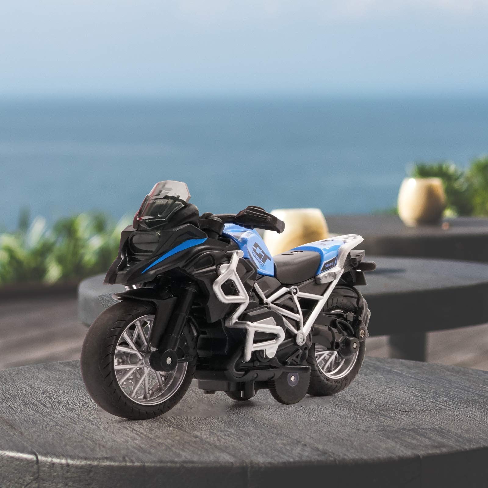 Diecast Motorcycle Toy - Pull Back with Sound and Light, for Boys 3-9 (Blue)