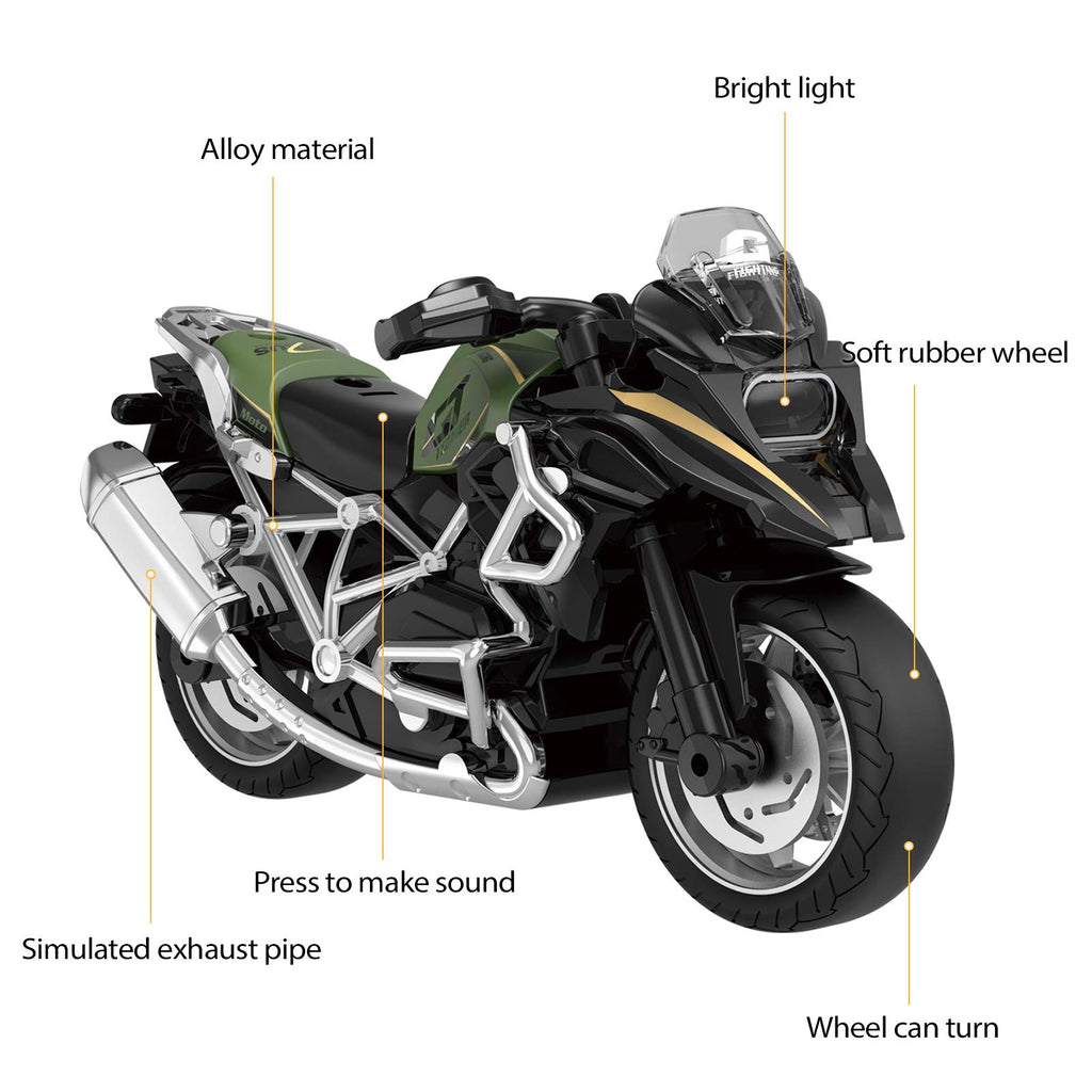 Diecast Motorcycle Toy - Pull Back with Sound and Light, for Boys 3-9 (Blue)