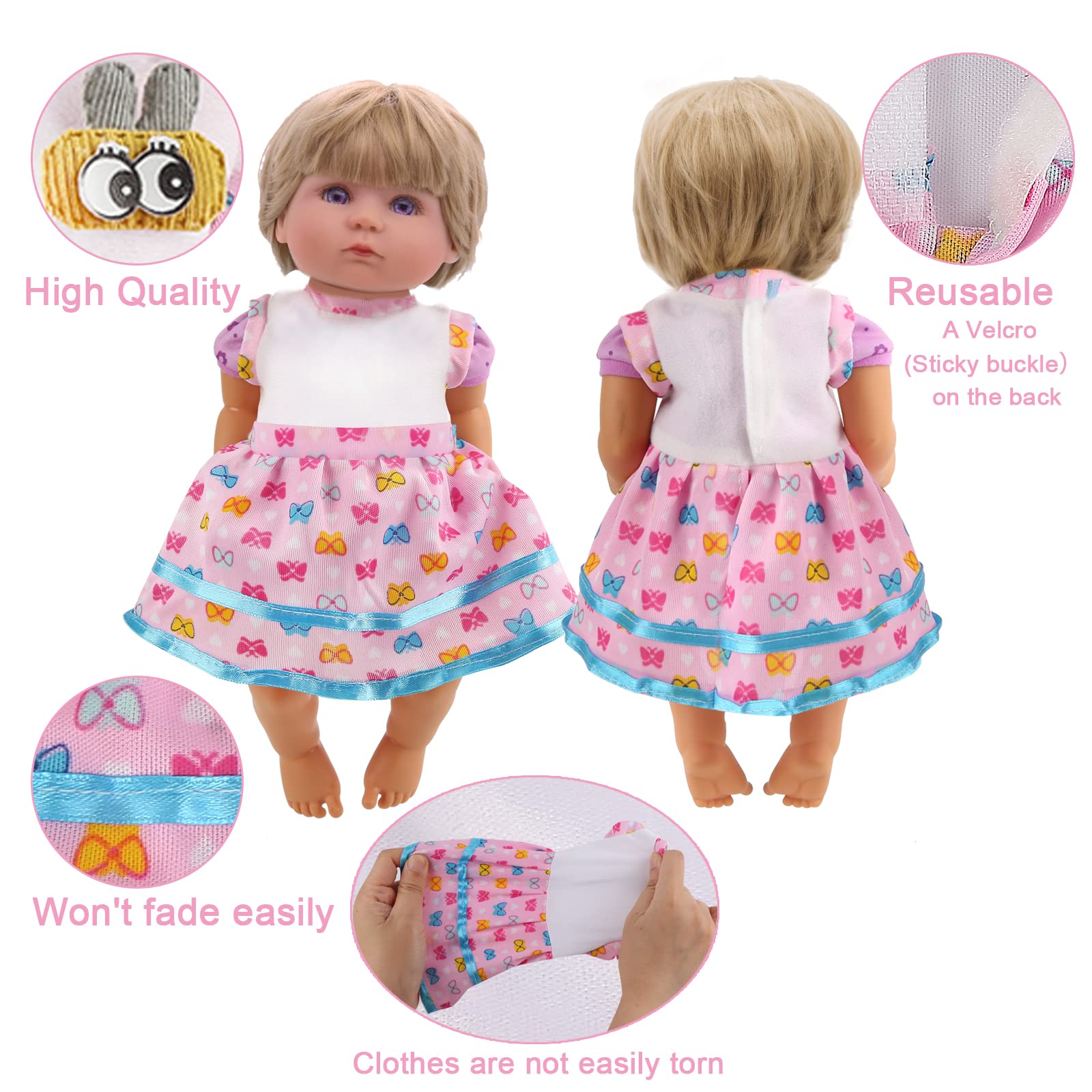 Digabi 6-Piece Doll Clothes Set for 12-Inch Dolls – Dress and Pajama Outfits with Velcro Closure
