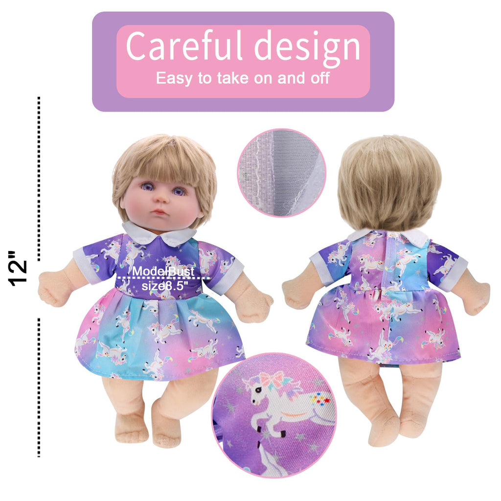 Digabi 6-Piece Doll Clothes Set for 12-Inch Dolls – Dress and Pajama Outfits with Velcro Closure