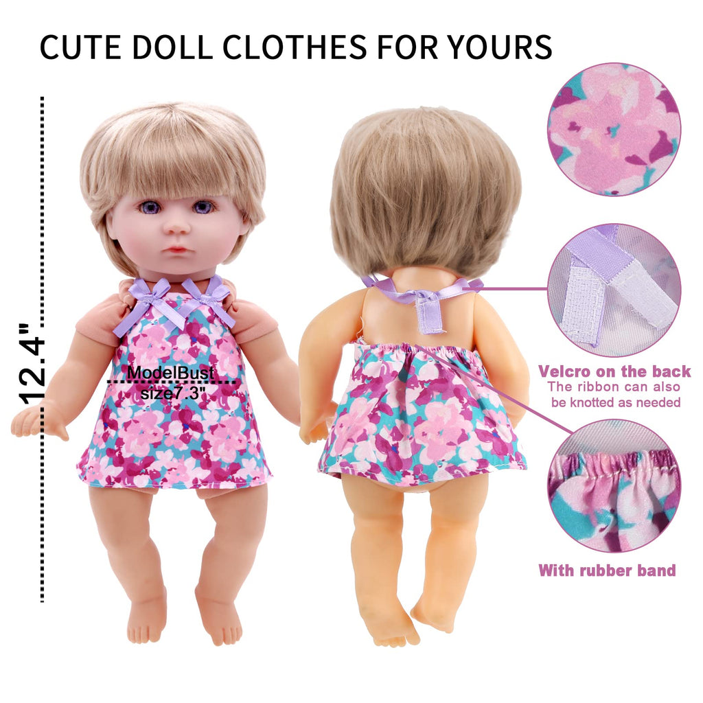 Digabi 6-Piece Doll Clothes Set for 12-Inch Dolls – Dress and Pajama Outfits with Velcro Closure