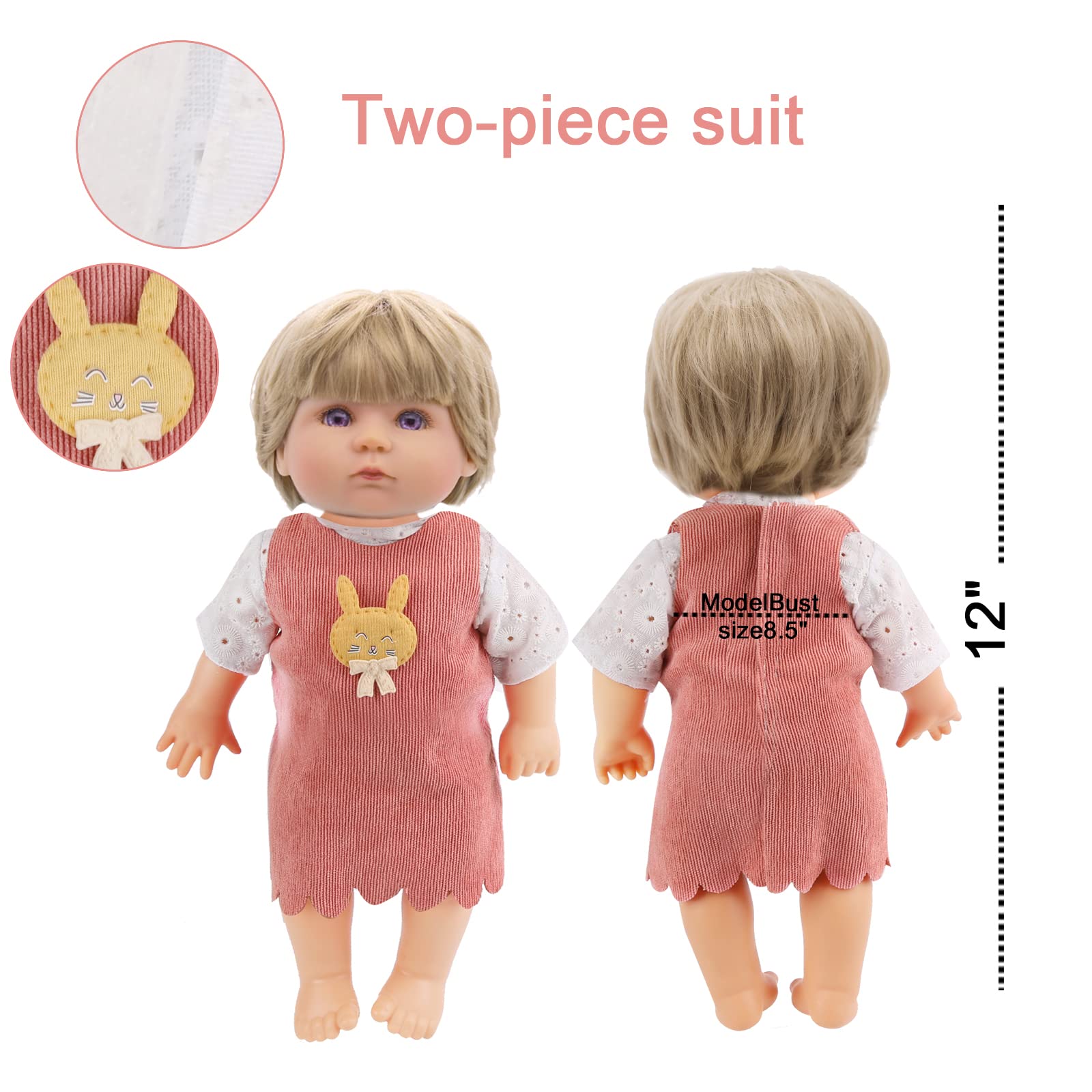 Digabi 6-Piece Doll Clothes Set for 12-Inch Dolls – Dress and Pajama Outfits with Velcro Closure
