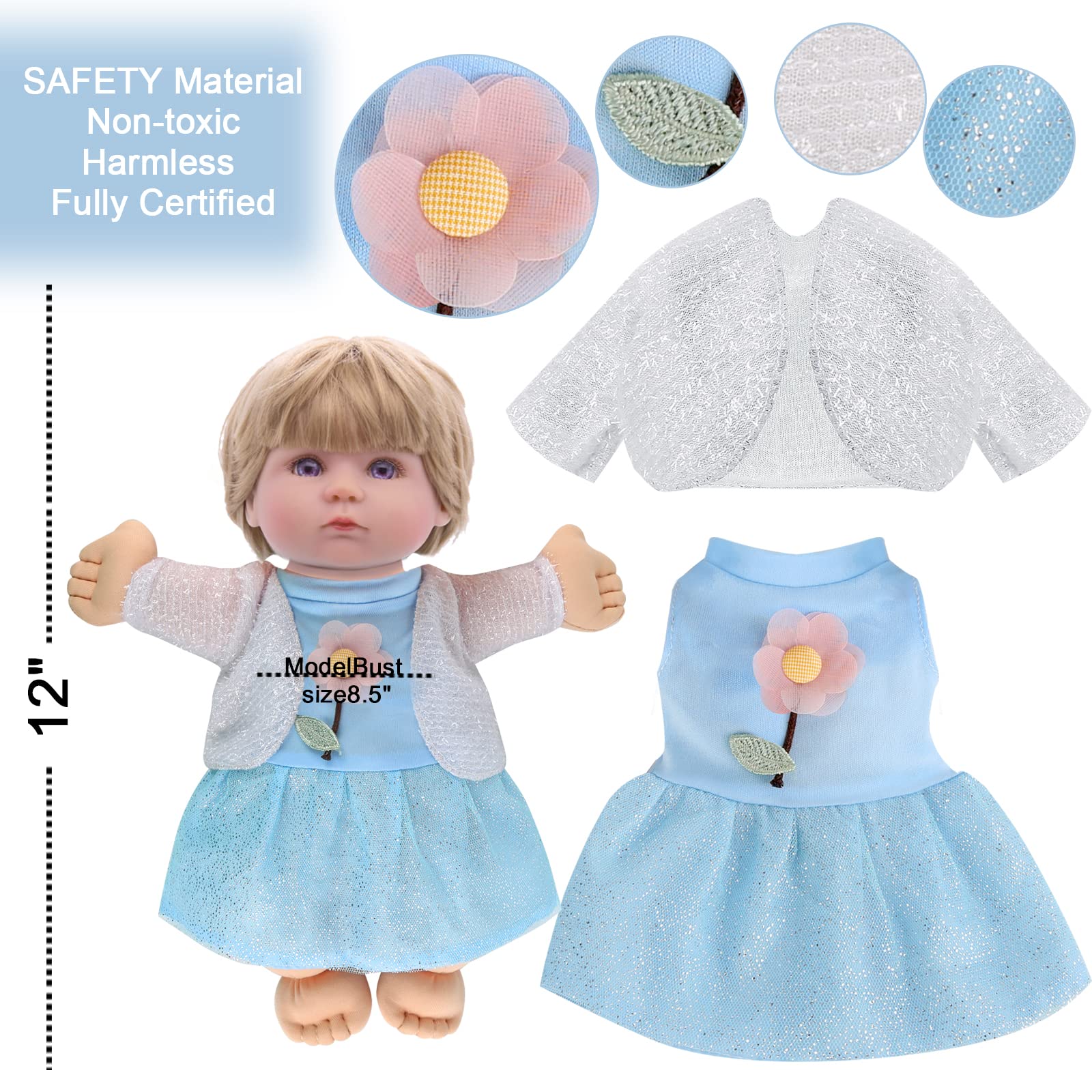 Digabi 6-Piece Doll Clothes Set for 12-Inch Dolls – Dress and Pajama Outfits with Velcro Closure