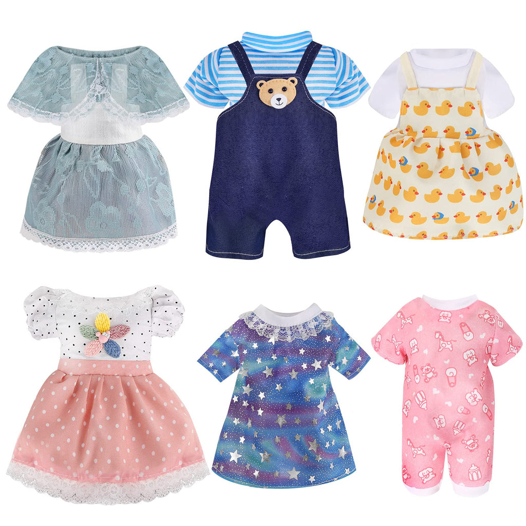 Digabi 8-Piece Doll Clothes Set for 12 Inch Dolls - 6 Complete Outfits Including Dresses, Pajamas, Cloak & More