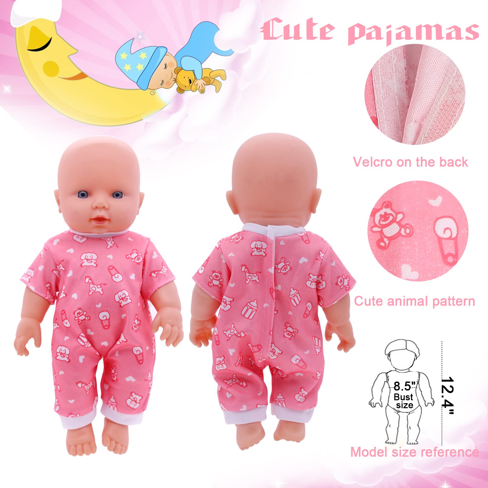 Digabi 8-Piece Doll Clothes Set for 12 Inch Dolls - 6 Complete Outfits Including Dresses, Pajamas, Cloak & More