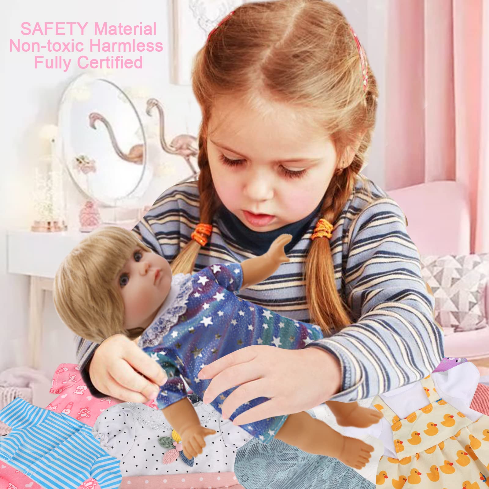 Digabi 8-Piece Doll Clothes Set for 12 Inch Dolls - 6 Complete Outfits Including Dresses, Pajamas, Cloak & More