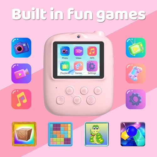 DIGITHINK Kids Instant Print Camera 2025 - Pink, 32GB, 2.4" Screen, 1080p HD, Dual Lens, Gift for Ages 4-13