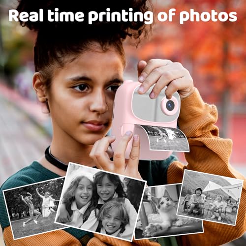 DIGITHINK Kids Instant Print Camera 2025 - Pink, 32GB, 2.4" Screen, 1080p HD, Dual Lens, Gift for Ages 4-13