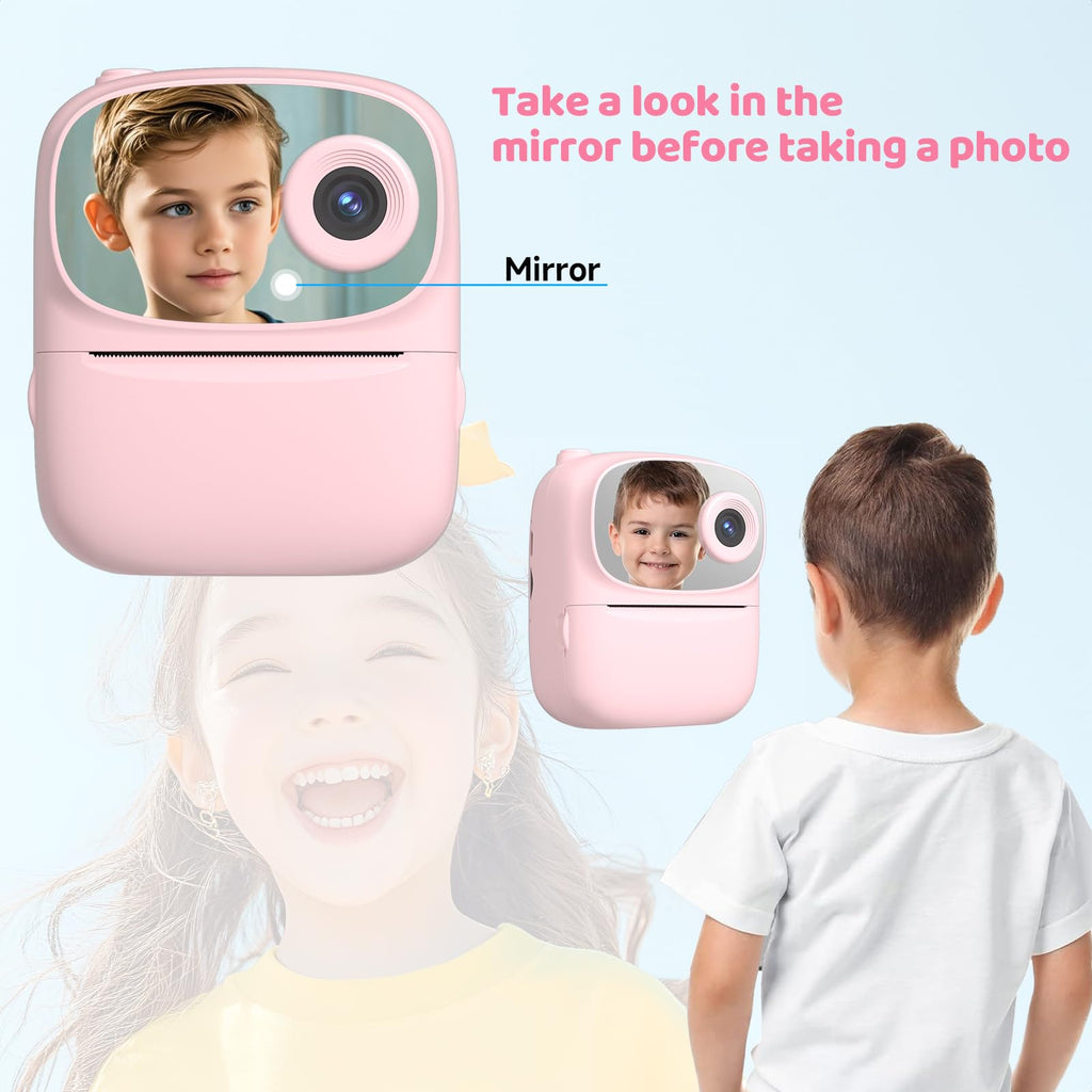 DIGITHINK Kids Instant Print Camera 2025 - Pink, 32GB, 2.4" Screen, 1080p HD, Dual Lens, Gift for Ages 4-13