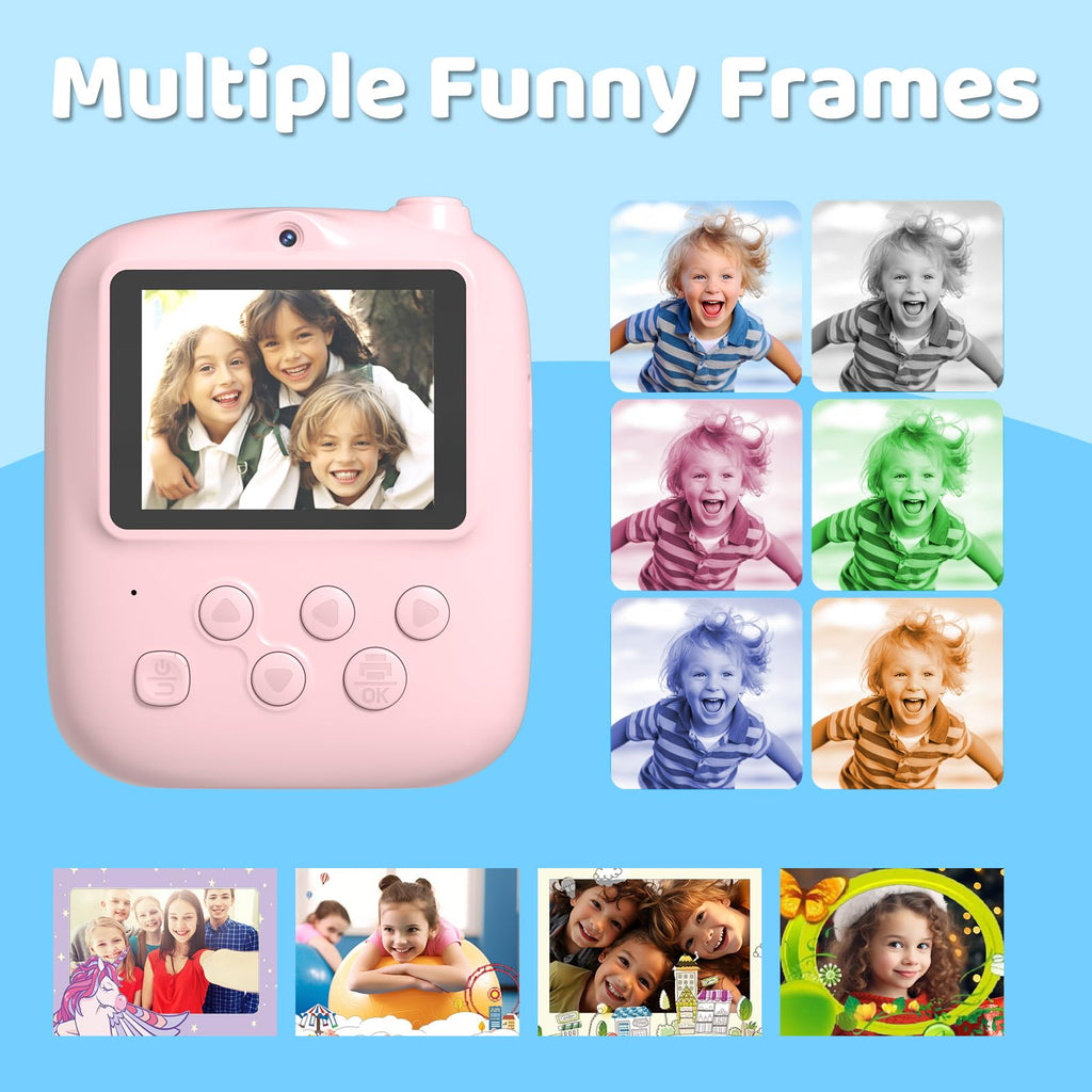 DIGITHINK Kids Instant Print Camera 2025 - Pink, 32GB, 2.4" Screen, 1080p HD, Dual Lens, Gift for Ages 4-13