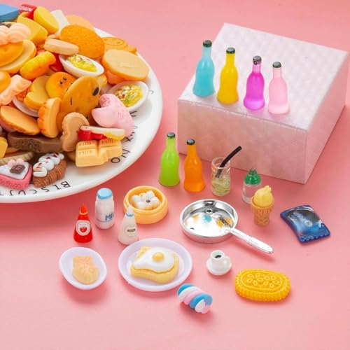 Diinokiy 150-Piece Miniature Food & Drinks Set – Resin Dollhouse Accessories for Pretend Play (1:12 Scale)