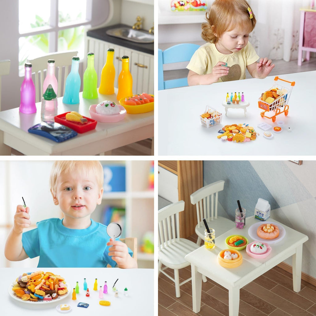 Diinokiy 150-Piece Miniature Food & Drinks Set – Resin Dollhouse Accessories for Pretend Play (1:12 Scale)