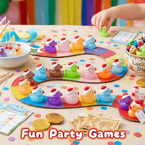 Diinokiy 160-Piece Glow-in-the-Dark Mini Resin Ducks with Santa Hats for Christmas Decor, Fairy Gardens, DIY Projects