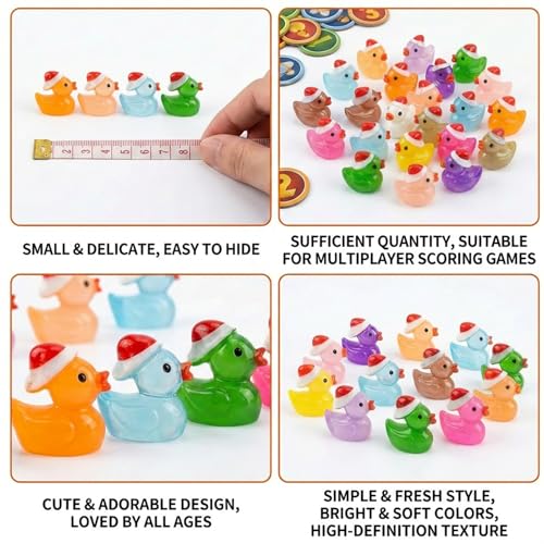 Diinokiy 160-Piece Glow-in-the-Dark Mini Resin Ducks with Santa Hats for Christmas Decor, Fairy Gardens, DIY Projects