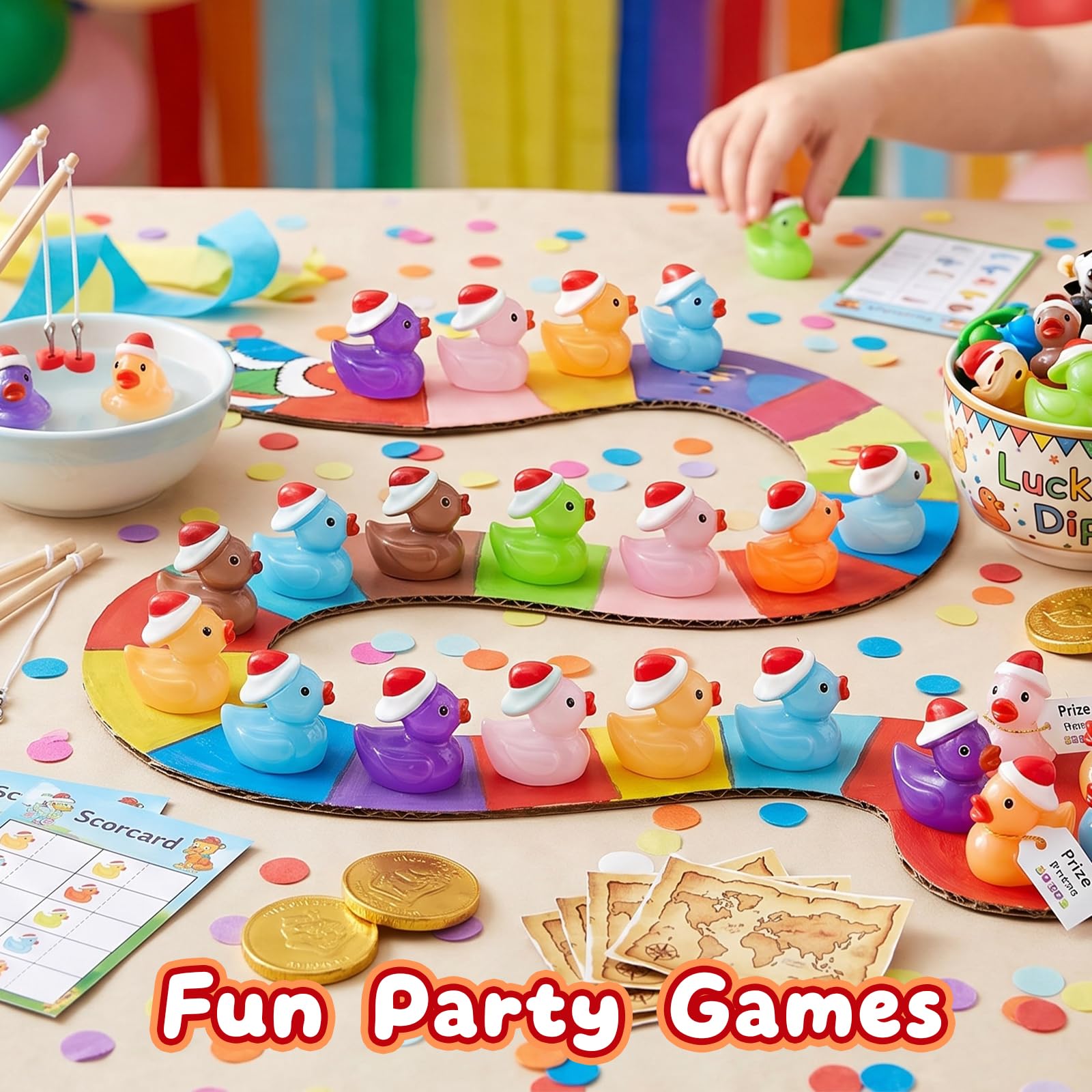 Diinokiy 160-Piece Glow-in-the-Dark Mini Resin Ducks with Santa Hats for Christmas Decor, Fairy Gardens, DIY Projects