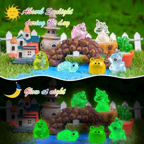 Diinokiy 200-Piece Luminous Mini Resin Animals Set – Glow-in-the-Dark Fairy Garden Decor