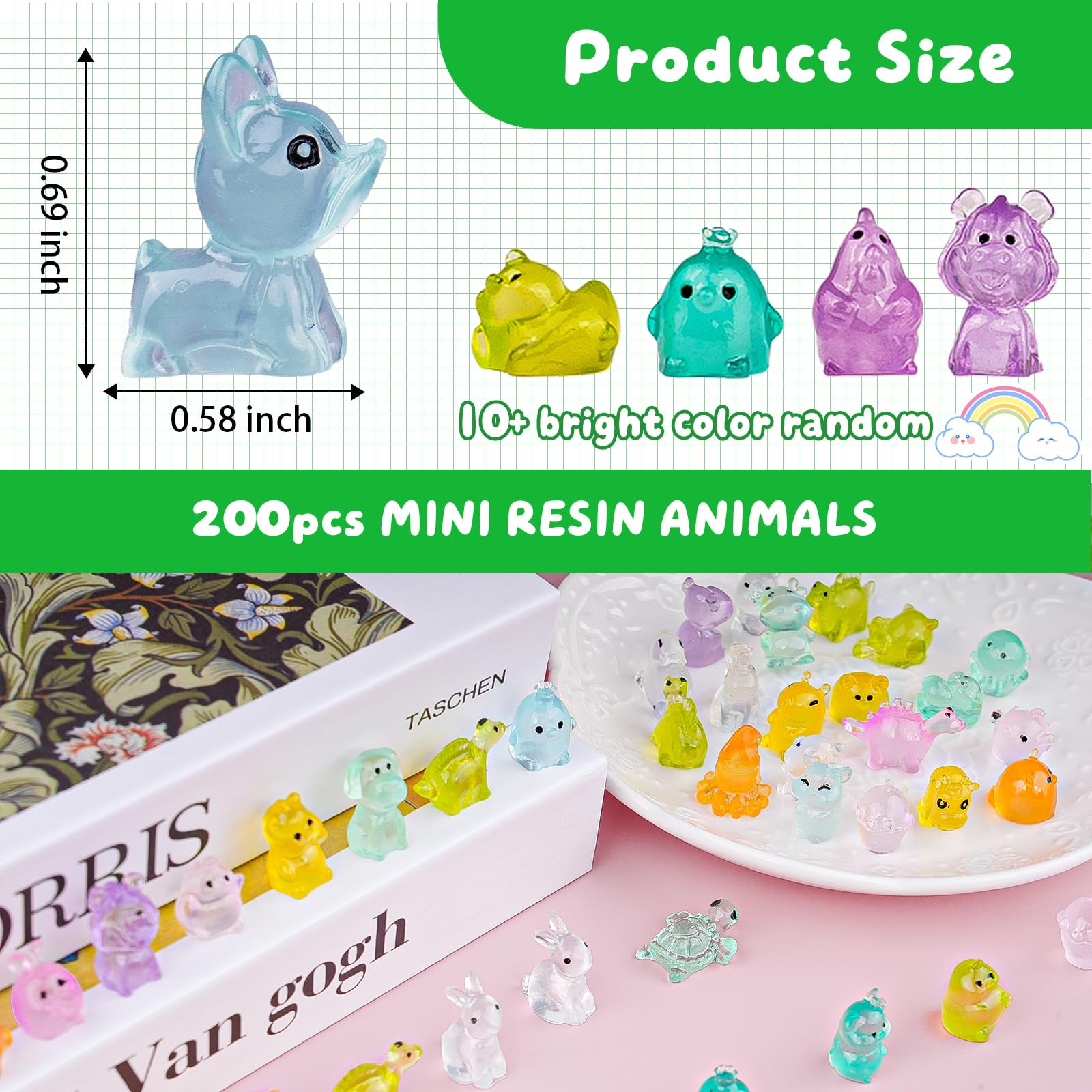 Diinokiy 200-Piece Luminous Mini Resin Animals Set – Glow-in-the-Dark Fairy Garden Decor