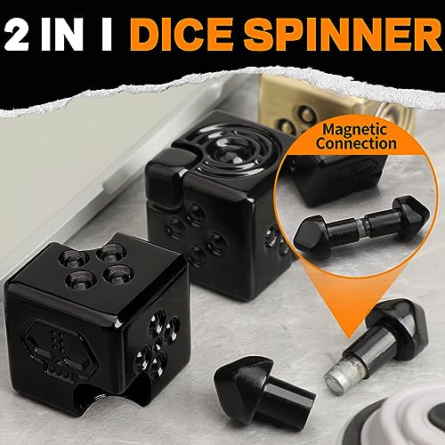 Dilabnba 2-in-1 Metal Infinity Cube Spinner Fidget Toy – Magnetic Dice Puzzle Cube Desk Gadget for Adults (Black)