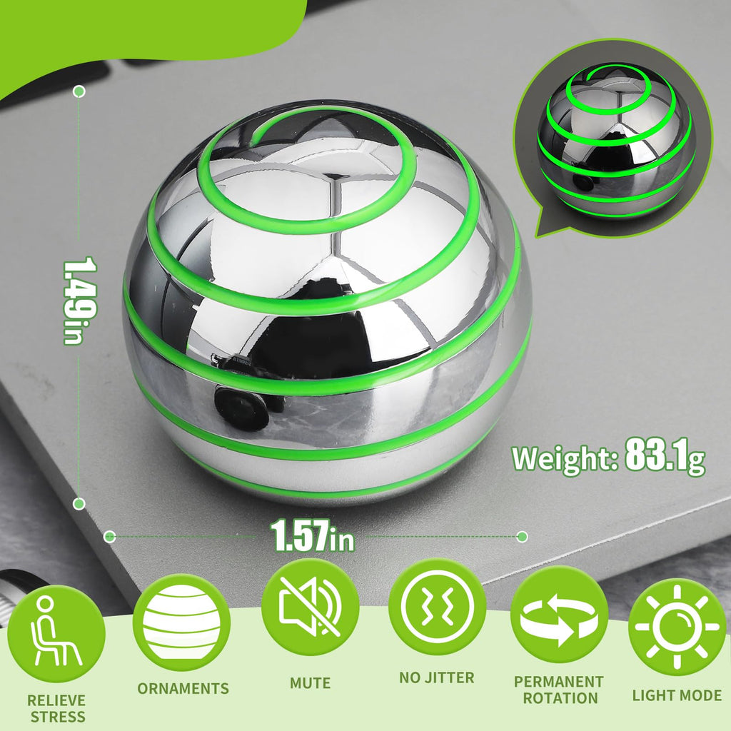 Dilabnba Kinetic Spinner Toy – Silent Optical Illusion Metal Desk Gyro Ball with Travel Case (1.5" Silvery)