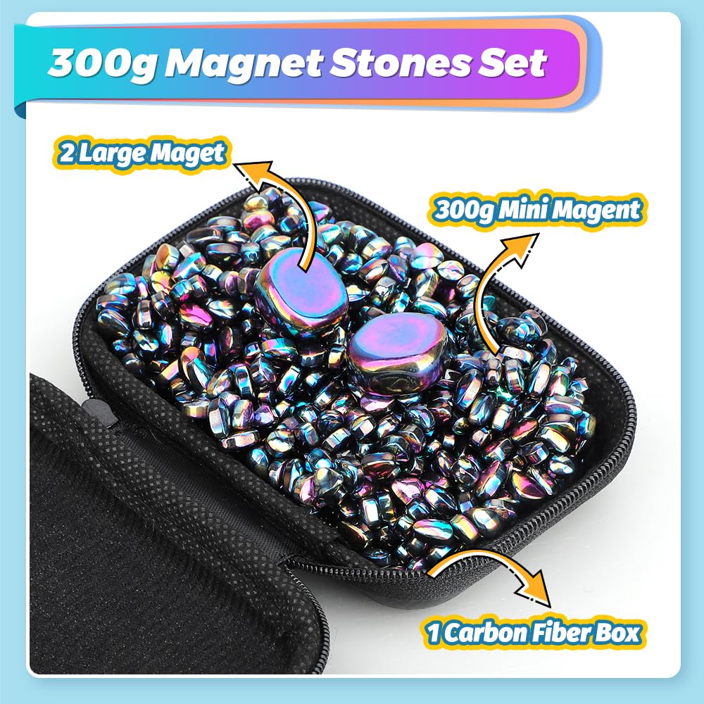 Dilabnba Magnetic Putty Fidget Toy – 300g Ferrite Putty with 2 Large Magnet Rocks – Rainbow Desk Toy for Adults