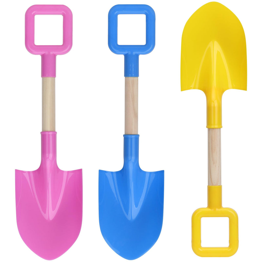 Dilabnda 16-Inch Kids Sand Shovels Set of 3 – Wood Handle Beach Spades for Sandbox, Garden, Snow
