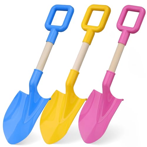 Dilabnda 16-Inch Kids Sand Shovels Set of 3 – Wood Handle Beach Spades for Sandbox, Garden, Snow