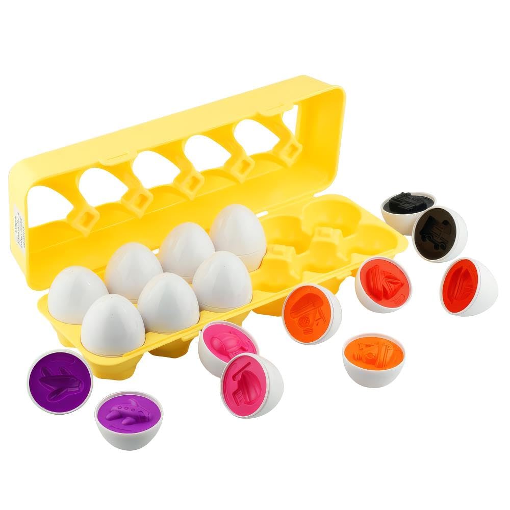 Dimple 12 PCS Vehicle Car Egg Matching Toy – Educational Plastic Easter Eggs for Toddlers