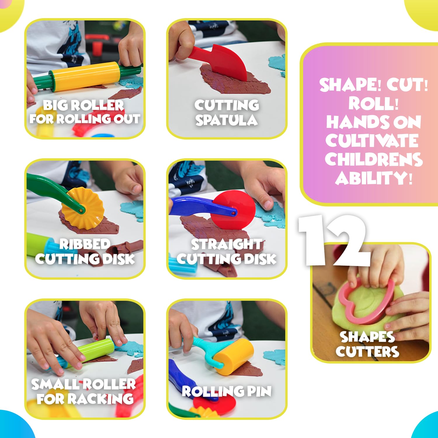 DIMROM 18-Piece Clay and Play Dough Tools Set - 6 Tools and 12 Shape Cutters for Creative Play