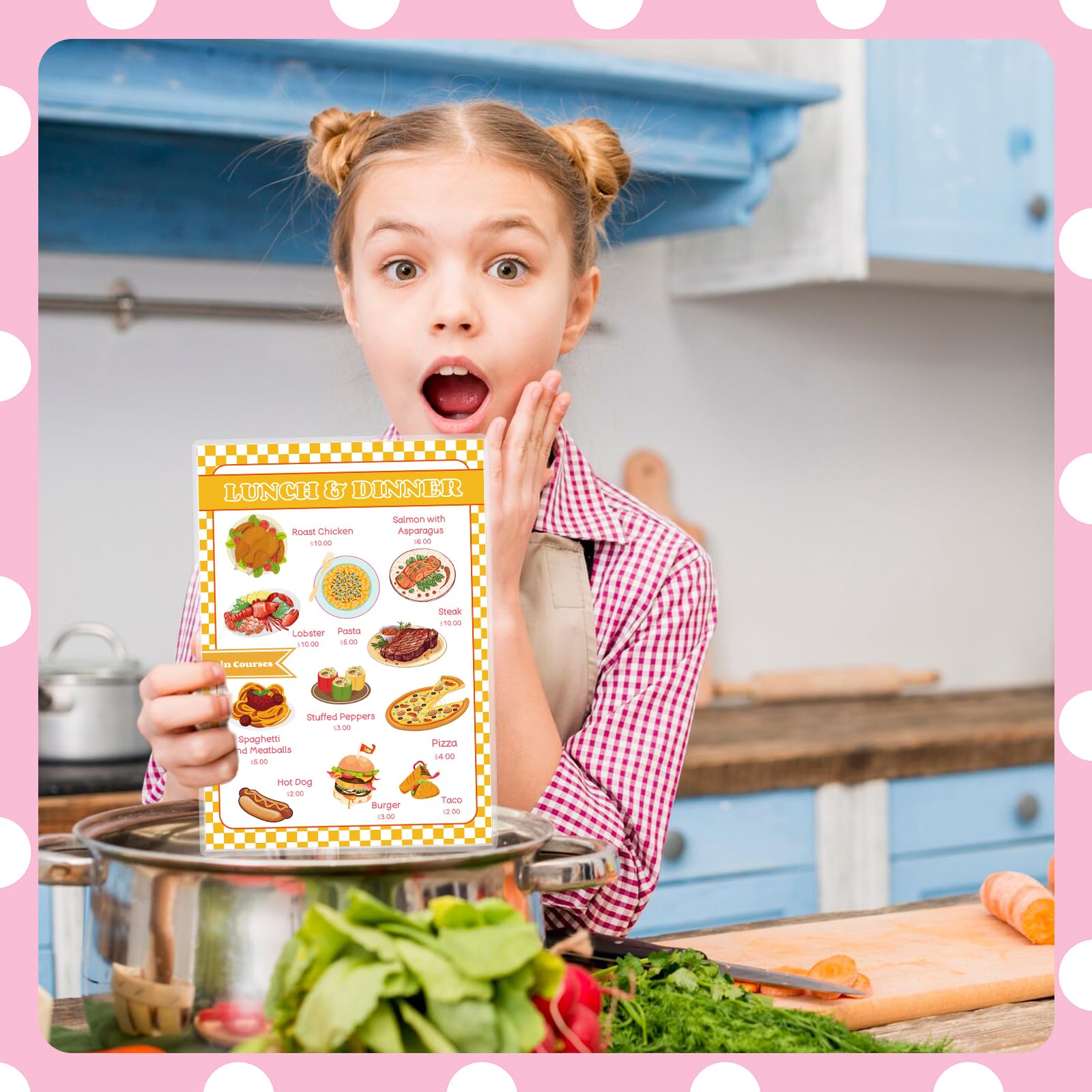 Diner Restaurant Play Set: 2 Double-Sided Menus, Open/Closed Sign, 60-Page Receipt Book, Erasable Pen