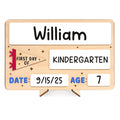DINIZON First Day of School Sign 10x6.5 in - Reusable Wooden Chalkboard for Preschool Pre-K Kindergarten - Includes Marker, Easy to Clean Blue Board