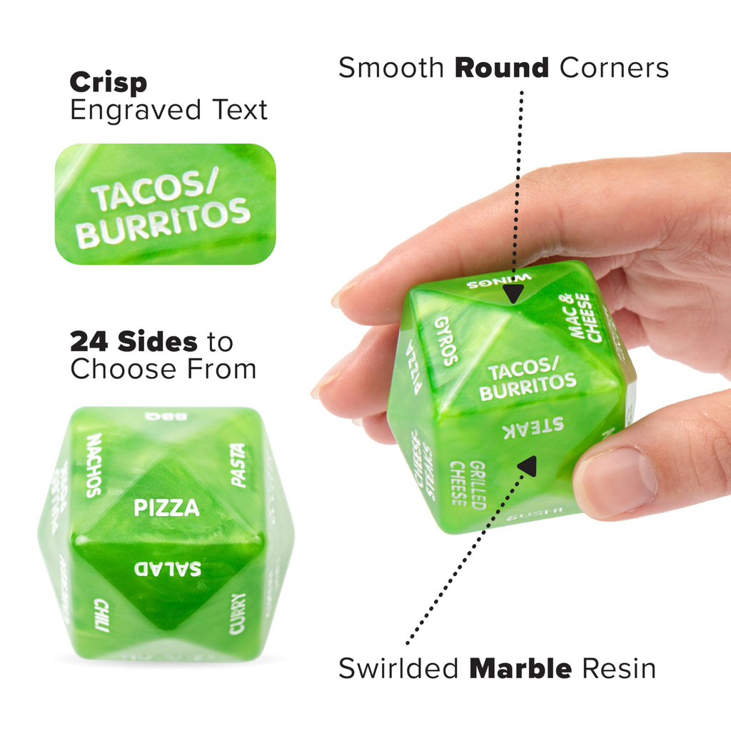Dinner Dice – Green 2-Inch Meal Decision Dice for Couples with 24 Dining Options
