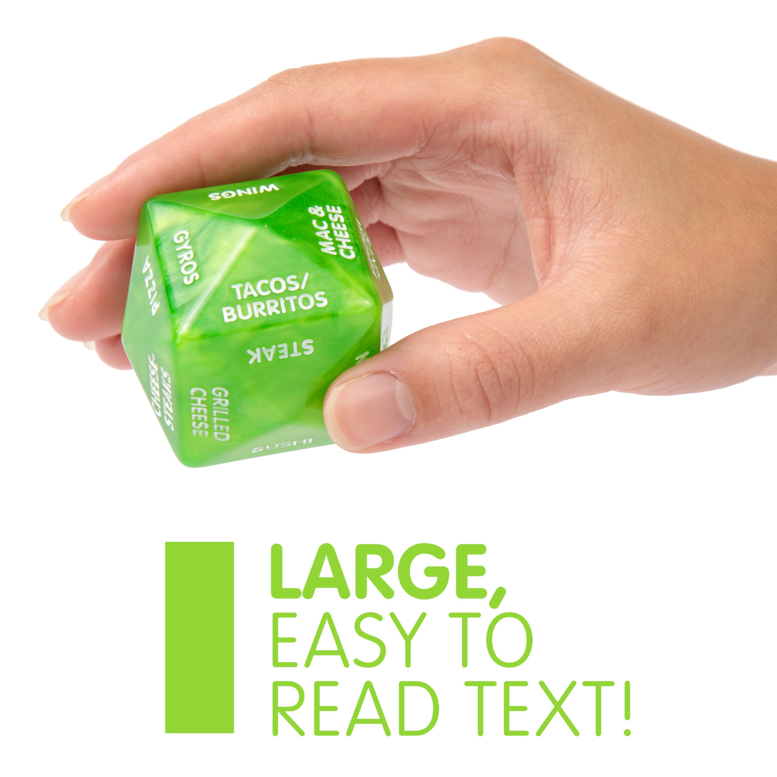 Dinner Dice – Green 2-Inch Meal Decision Dice for Couples with 24 Dining Options
