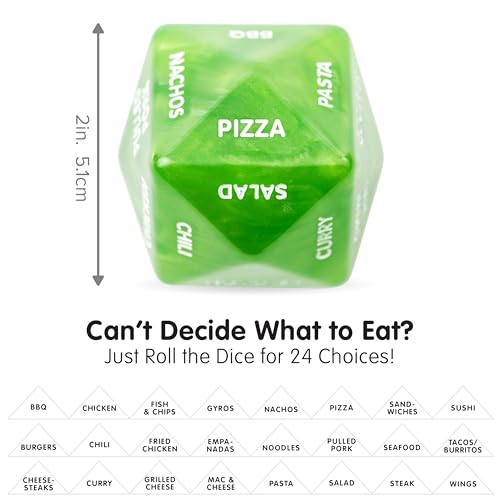 Dinner Dice – Green 2-Inch Meal Decision Dice for Couples with 24 Dining Options