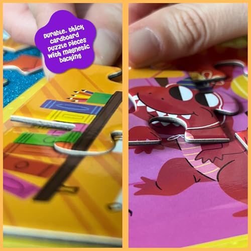 DINO MINI Magnetic Puzzle Set for Toddlers 3-5 - 3 x 20 Piece Dinosaurs Puzzles, Tri-Fold Travel Activity