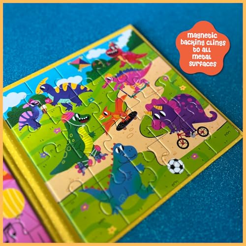 DINO MINI Magnetic Puzzle Set for Toddlers 3-5 - 3 x 20 Piece Dinosaurs Puzzles, Tri-Fold Travel Activity