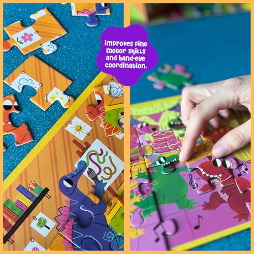 DINO MINI Magnetic Puzzle Set for Toddlers 3-5 - 3 x 20 Piece Dinosaurs Puzzles, Tri-Fold Travel Activity