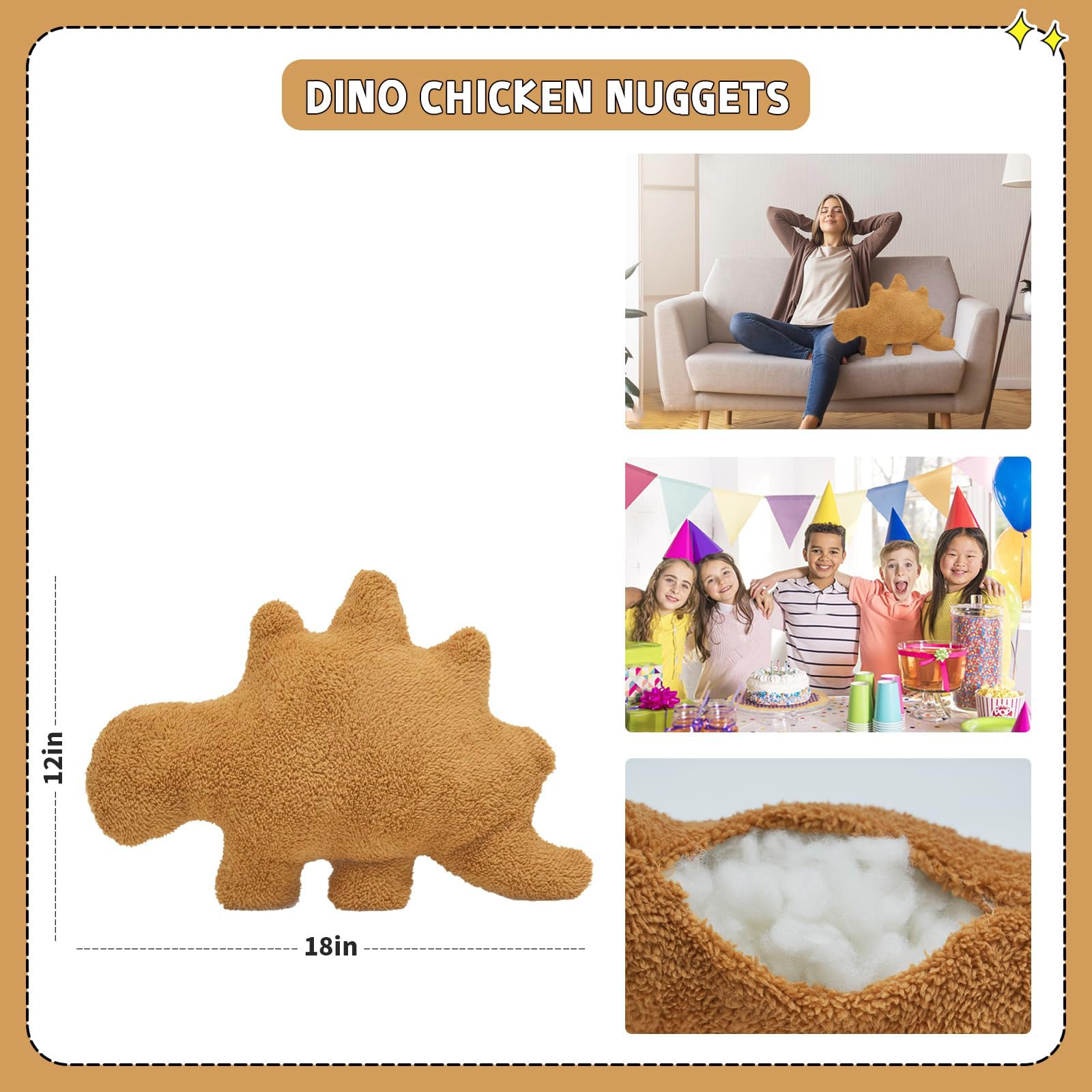 Dino Nugget Pillow - 18 Inch Soft Chicken Nugget Plush Toy for Kids and Adults