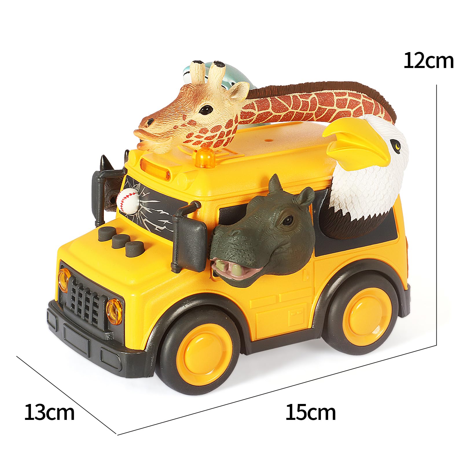 DINOBROS Yellow School Bus Toy with Light and Sound – Friction Powered Animal Bus for Kids Ages 3+