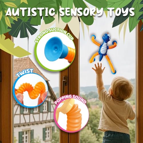 Dinosaur Pop Tube Fidget Toys – 4-Pack 6-Inch LED Light-Up Travel Sensory Toys for Kids Ages 3+ (Yellow, Pink, Blue, Green)